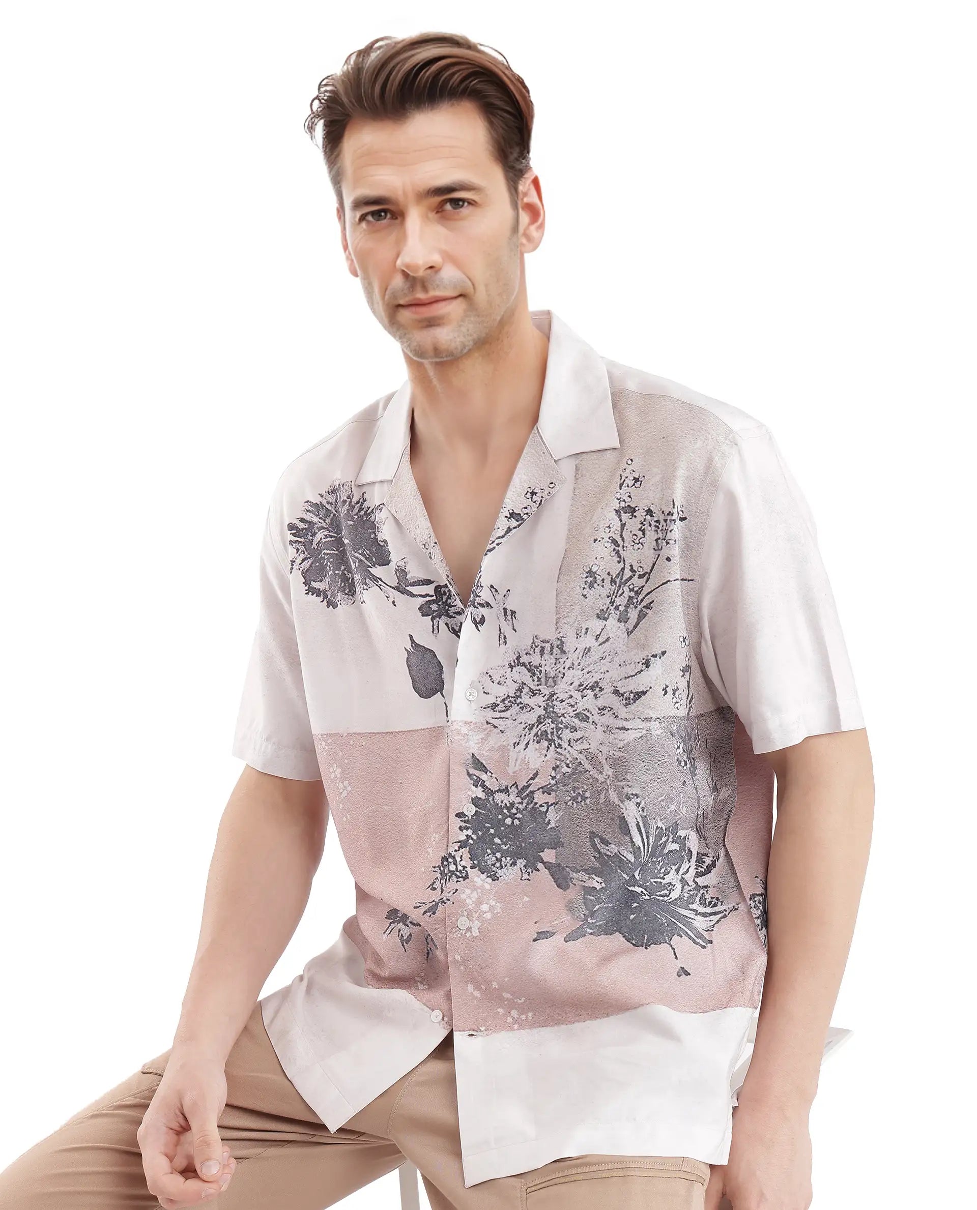 Men's Easy-Care Shirts for Busy LifestylesRare Rabbit Men's Vint Beige Cotton Fabric Half Sleeve Cuban Collared Boxy Fit Botanical Print Shirt Men's Easy-Care Shirts for Busy LifestylesRare Rabbit Men's Vint Beige Cotton Fabric Half Sleeve Cuban Collared Boxy Fit Botanical Print Shirt