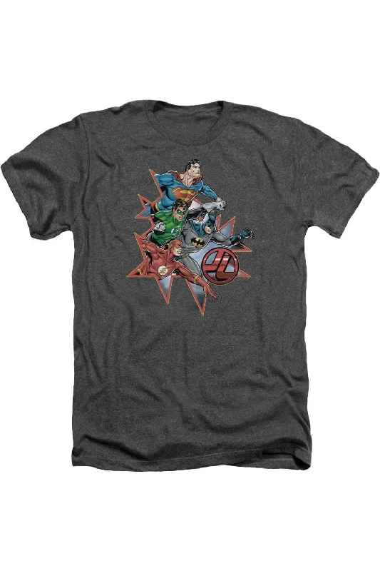 Men's Shirts with Mock NecksJustice League of America Starburst Adult Heather Tee / T-Shirt Men's Shirts with Mock NecksJustice League of America Starburst Adult Heather Tee / T-Shirt