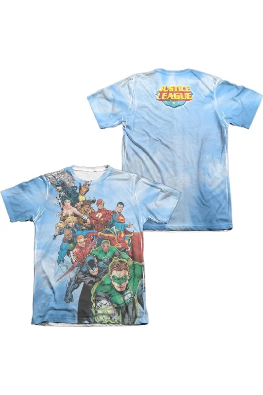 Men's Shirts with Surplice HemlinesJustice League of America Heroes Unite (Front/Back Print) Adult 65/35 Poly/Cotton Short Sleeve Tee / T-Shirt Men's Shirts with Surplice HemlinesJustice League of America Heroes Unite (Front/Back Print) Adult 65/35 Poly/Cotton Short Sleeve Tee / T-Shirt