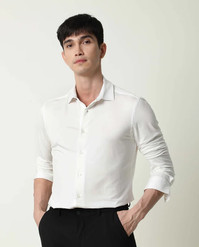 Men's Pattern-Clashing Shirts for Bold FashionRare Rabbit Men's Zac White Rayon Fabric Full Sleeves Solid Shirt