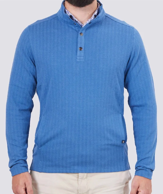Stylish Men's Turtleneck SweatersTroy Herringbone Quarter-Snap Pullover Sweater In Luxe Blue/marine