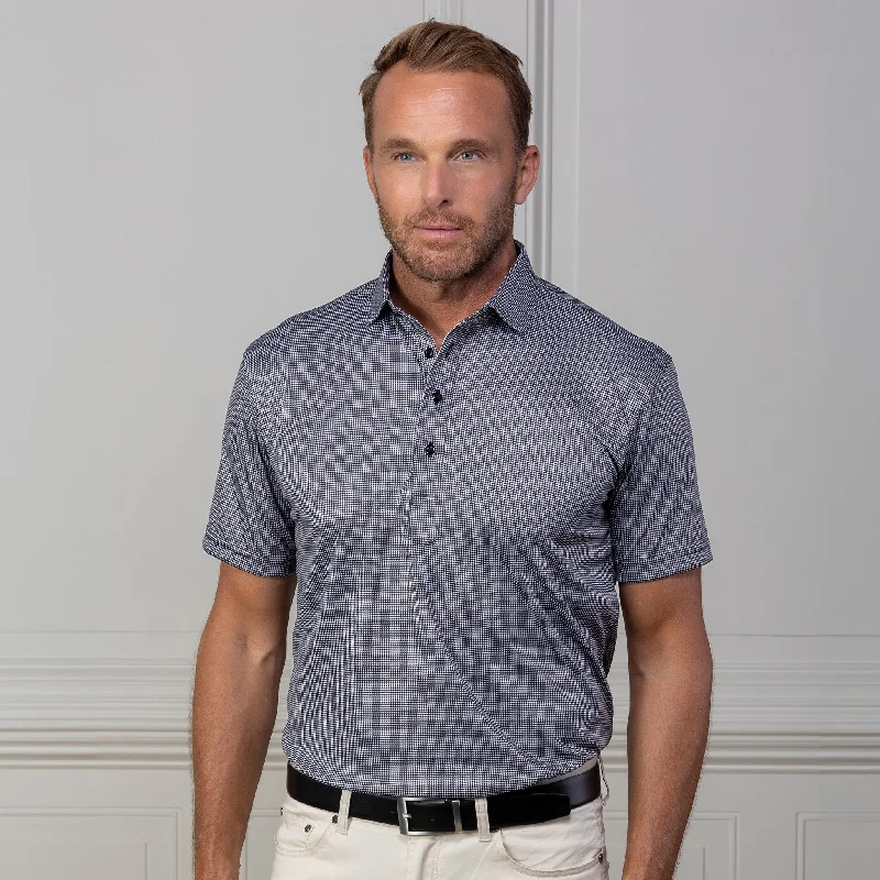 Men's Shirts with Embellished CollarsSemi-Spread Collar Polo Black Houndstooth