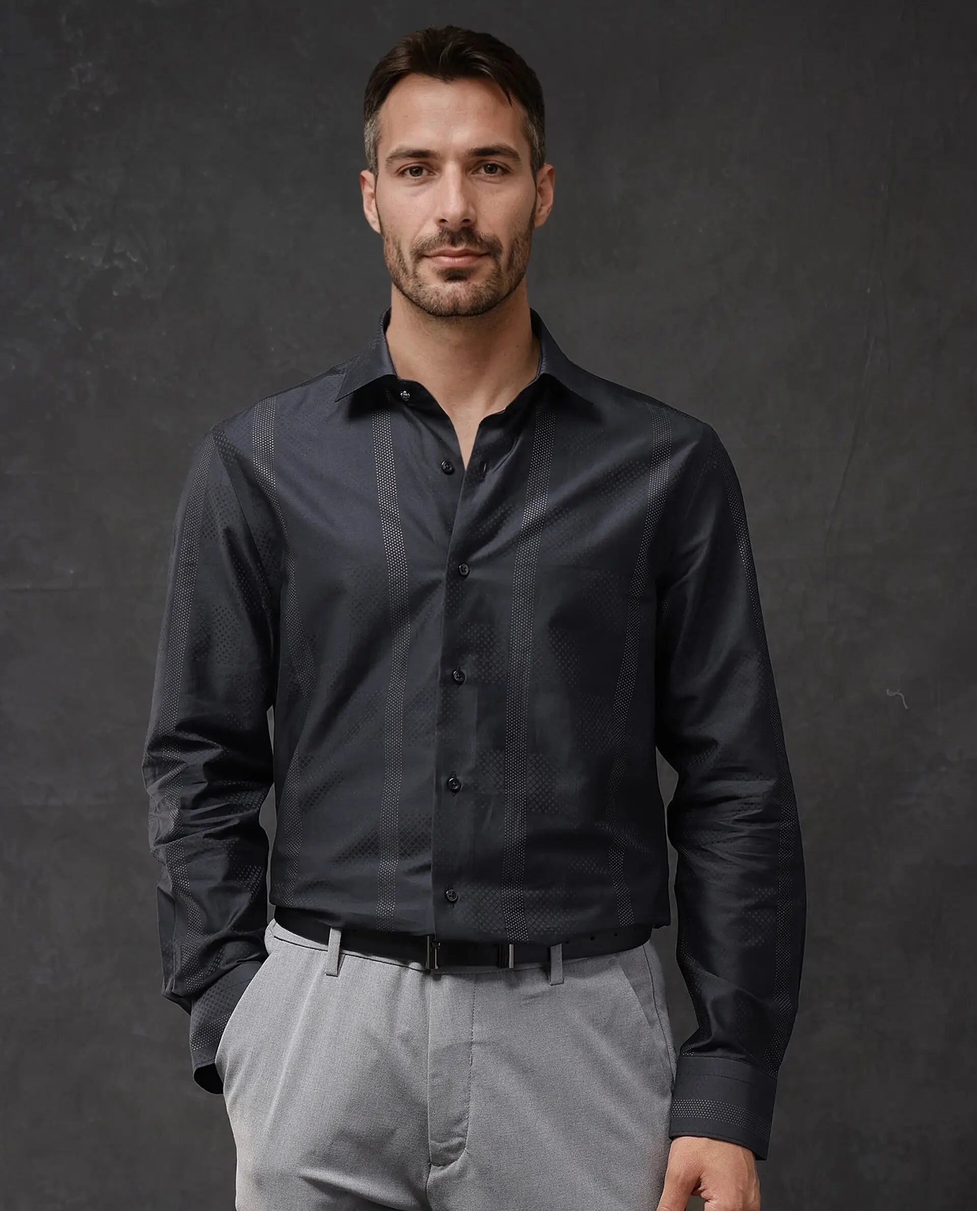 Men's Relaxed-Fit Shirts for Casual ComfortRare Rabbit Men Juan Black Cotton Full Sleeve Regular Fit Lurex Stripe Shirt Men's Relaxed-Fit Shirts for Casual ComfortRare Rabbit Men Juan Black Cotton Full Sleeve Regular Fit Lurex Stripe Shirt