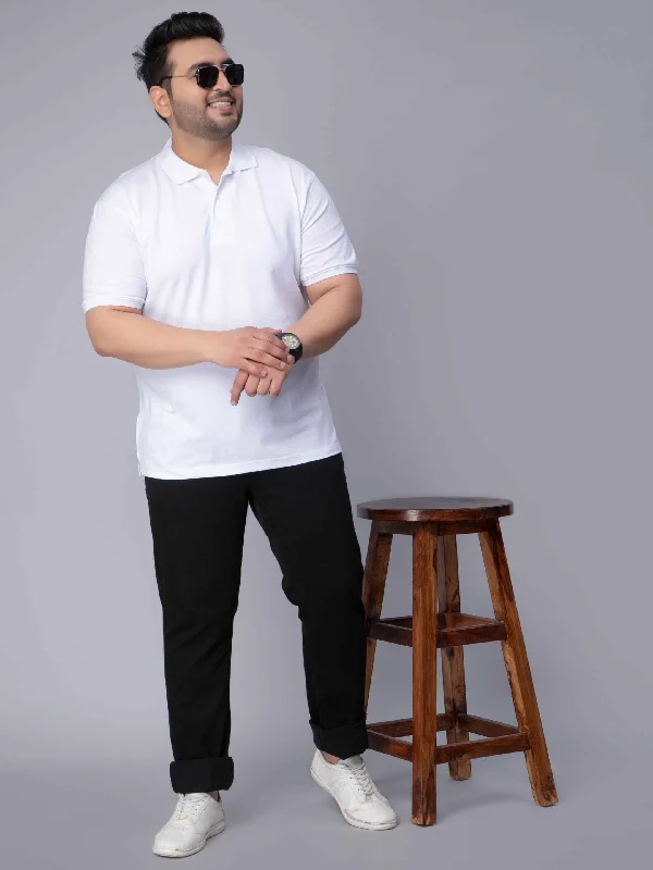 Men's Shirts with Belt LoopsWhite Solid Unisex Plus Size Polo T-shirt