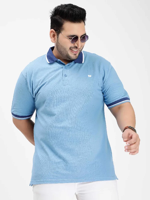 Men's Performance Shirts for SportsSeamless Stitch Ice Blue Plus Size Polo T-shirt