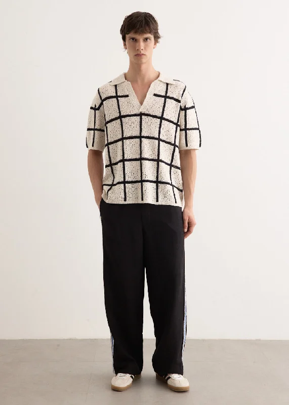 Men's Shirts with Short PlacketsCrochet Check Open Placket Polo
