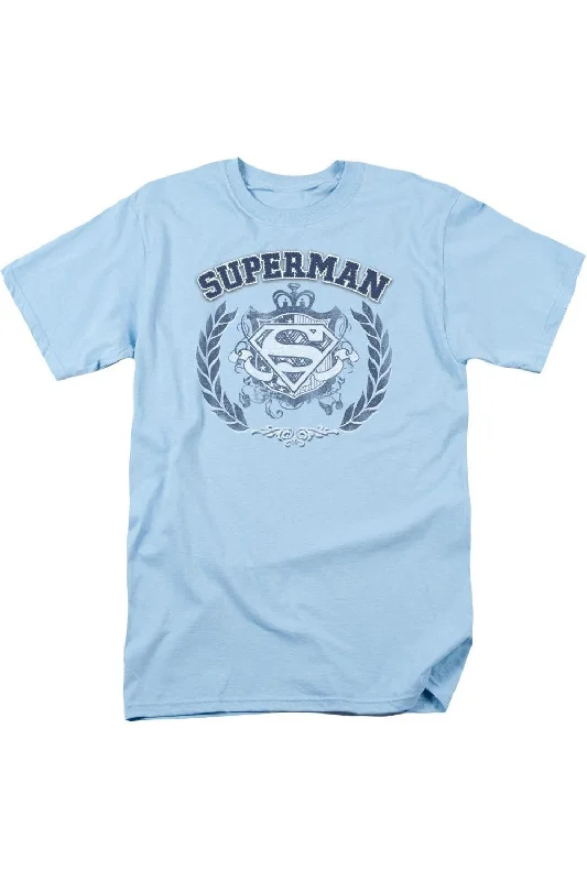 Men's Shirts with Zippered PocketsSuperman Collegiate Crest Short Sleeve Adult Tee / T-Shirt