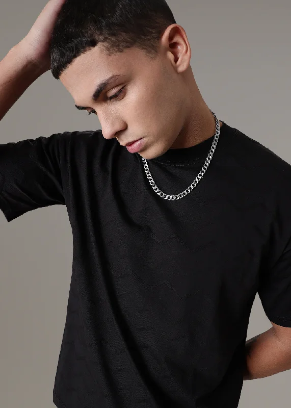 Men's Shirts with Patch PocketsBlack Zig Zag Textured T-shirt