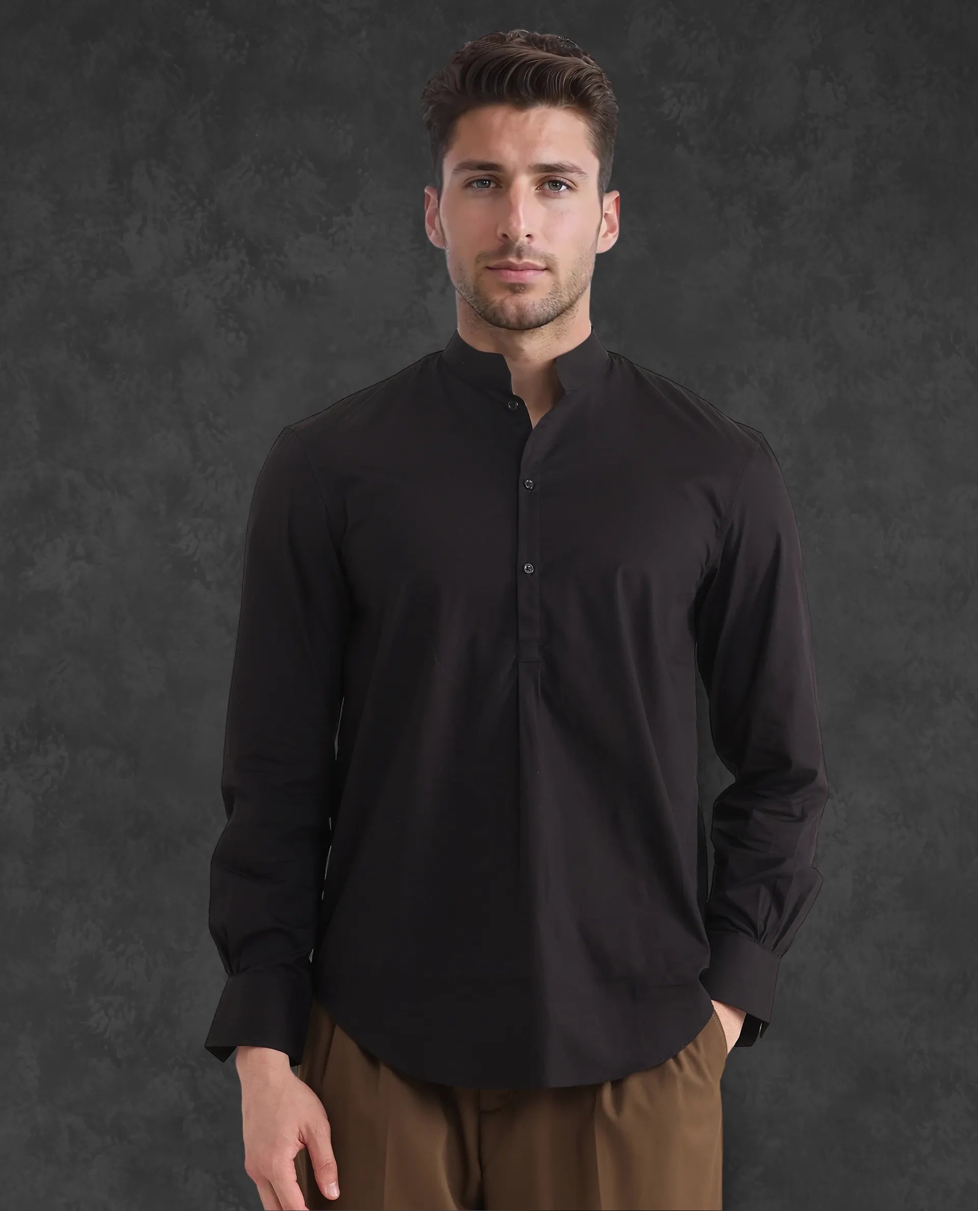Men's Patterned Casual Shirts for Relaxed StylingRare Rabbit Men Shin Black Cotton Fabric Full Sleeve Mandarin Collared Regular Fit Premium Plain Shirt Men's Patterned Casual Shirts for Relaxed StylingRare Rabbit Men Shin Black Cotton Fabric Full Sleeve Mandarin Collared Regular Fit Premium Plain Shirt