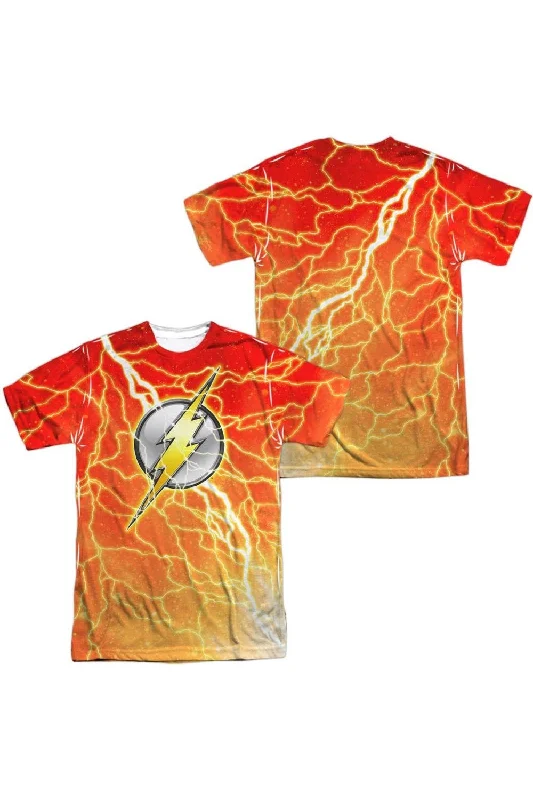 Men's Shirts with Ruffled HemlinesJustice League of America Lightning Logo (Front/Back Print) Short Sleeve Adult 100% Poly Crew Tee / T-Shirt Men's Shirts with Ruffled HemlinesJustice League of America Lightning Logo (Front/Back Print) Short Sleeve Adult 100% Poly Crew Tee / T-Shirt