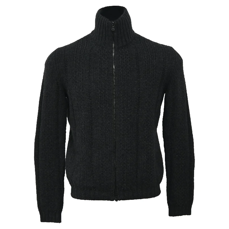 Men's Sweaters with Button-Up CollarsPrada Knitted Zipped Elbow Patch Sweater in Black Wool Men's Sweaters with Button-Up CollarsPrada Knitted Zipped Elbow Patch Sweater in Black Wool