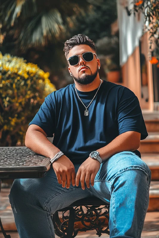 Men's Tailored Shirts for a Professional AppearanceNavy Solid Plus Size Oversized T-shirt Men's Tailored Shirts for a Professional AppearanceNavy Solid Plus Size Oversized T-shirt