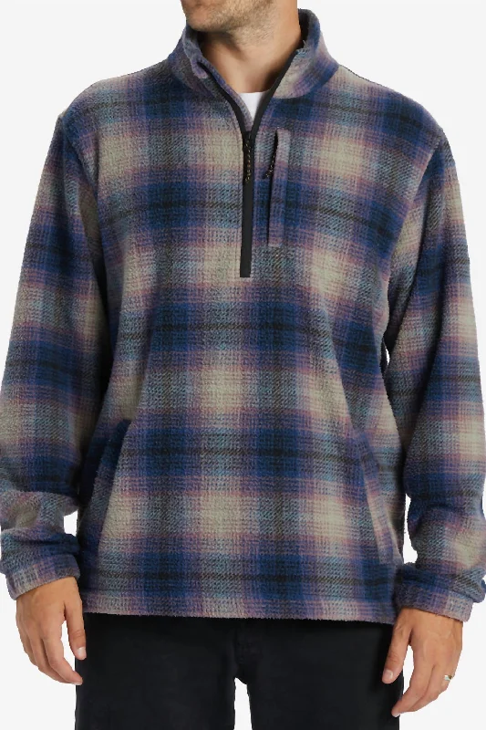 Men's Sweaters with SequinsBoundary Half-Zip Mock Neck Fleece Pullover In Dark Blue