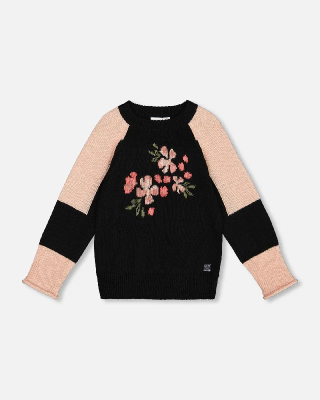 Men's Sweaters with Button-Down PlacketsColorblock Knit Sweater With Intarsia Black