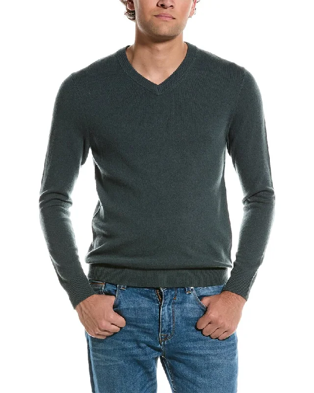Men's Sweaters with EmbellishmentsQi Cashmere Solid Cashmere V-Neck Sweater