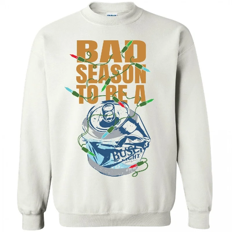 Men's Sweaters for Winter SportsBusch Light Bad Season To Be A Can White Colorway Sweatshirt