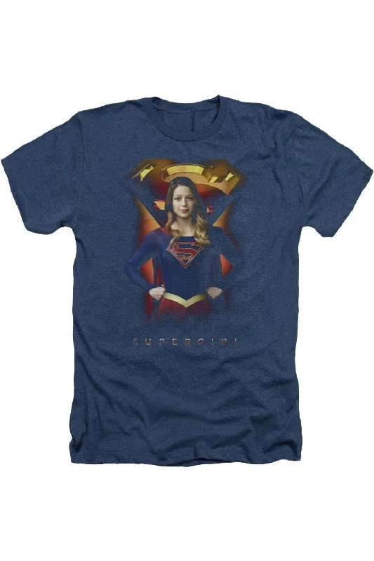 Men's Shirts with Hidden ButtonsSupergirl Standing Symbol Adult Heather Tee / T-Shirt Men's Shirts with Hidden ButtonsSupergirl Standing Symbol Adult Heather Tee / T-Shirt