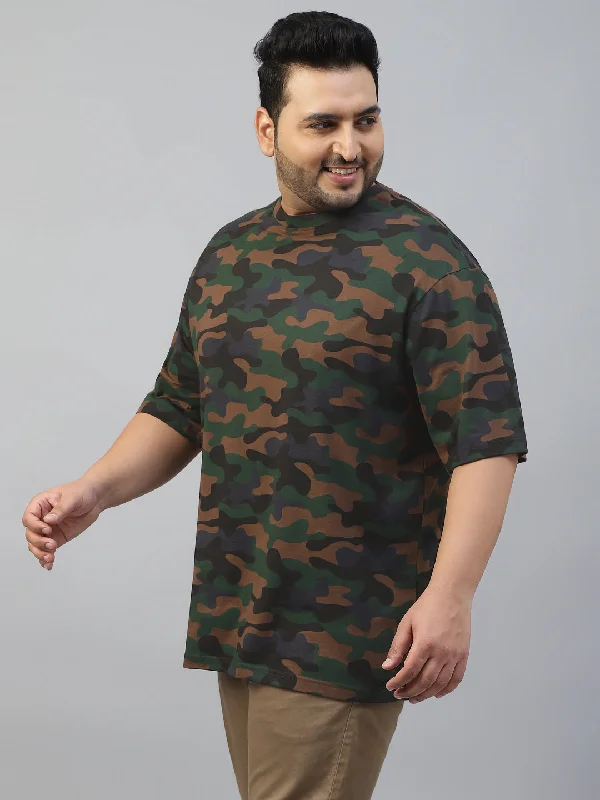 Men's Shirts with Embellished SleevesGreen Camouflage Plus Size Front Printed Tshirt Men's Shirts with Embellished SleevesGreen Camouflage Plus Size Front Printed Tshirt
