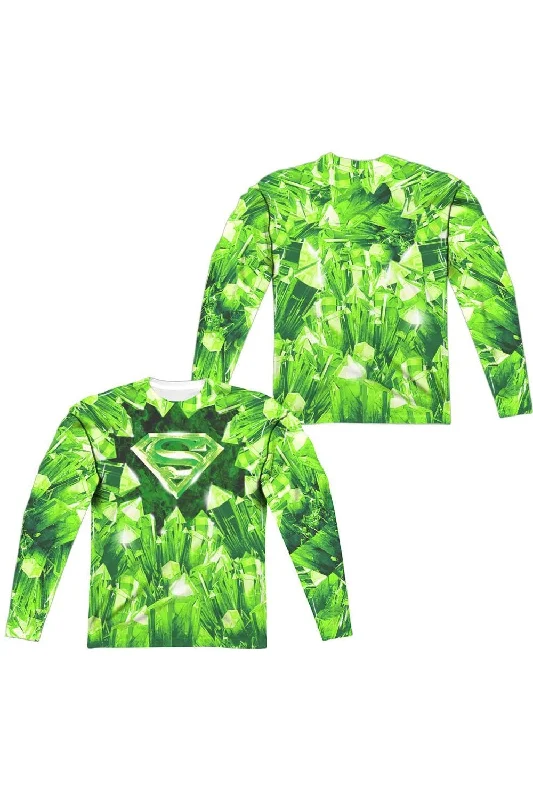 Men's Shirts with Mock NecksSuperman Kryptonite Shield (Front/Back Print) Long Sleeve Adult Poly Crew Tee / T-Shirt Men's Shirts with Mock NecksSuperman Kryptonite Shield (Front/Back Print) Long Sleeve Adult Poly Crew Tee / T-Shirt
