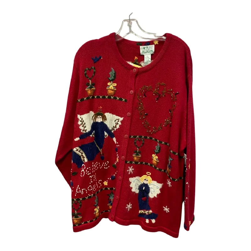 Men's Sweaters with Zip-Up CollarsSweater By Quaker Factory In Red, Size:2X