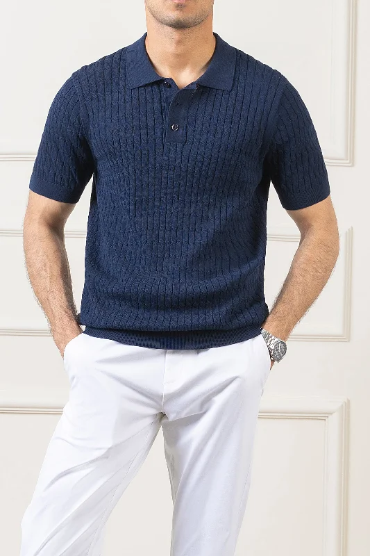 Men's Shirts with Graphic PrintsSWEATER KNIT POLO NAVY
