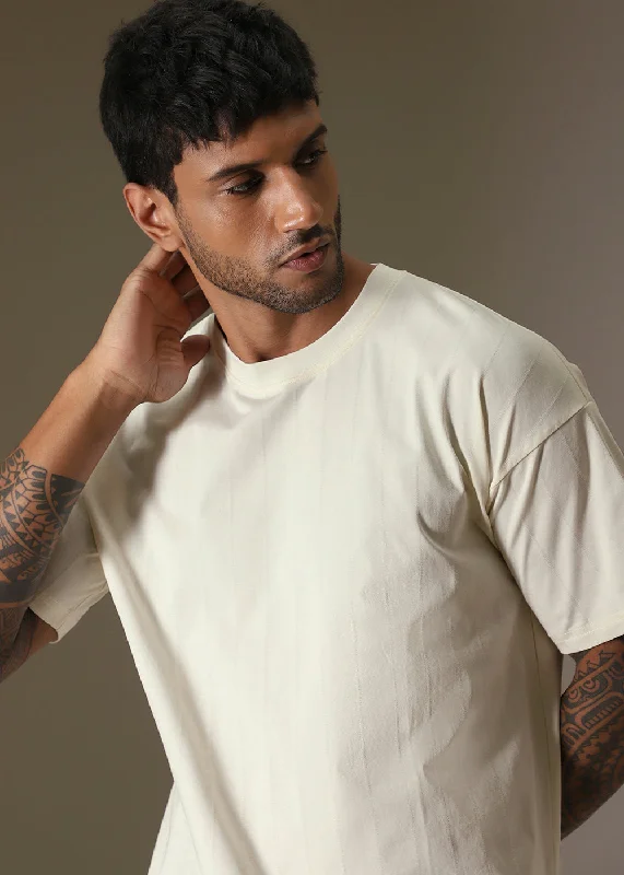 Men's Short-Sleeved ShirtsStriped Off White Oversized T-shirt