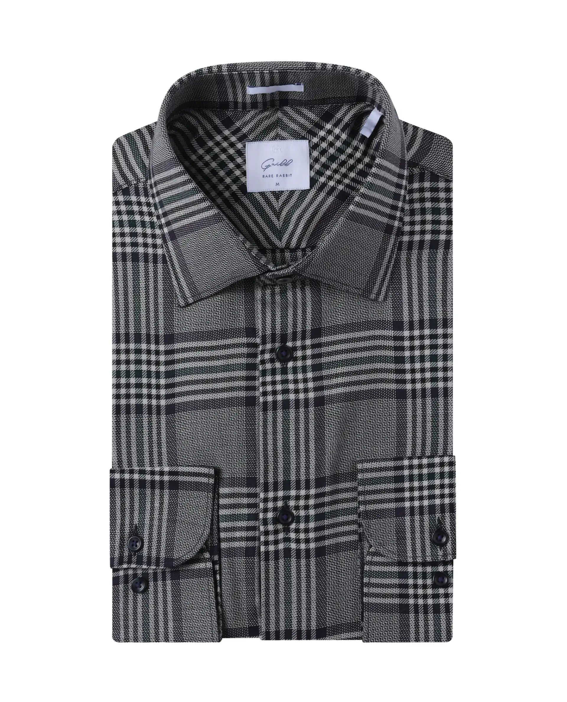 Men's Striped Shirts for a Maritime TwistRare Rabbit Men Fredo-2 Grey Tencel Fabric Full Sleeve Regular Fit Premium Check Print Shirt