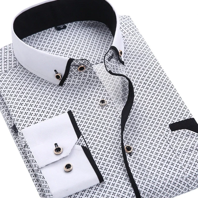 Men's Pattern Mixing Shirts for Creative StyleLong Sleeved Printed Shirt