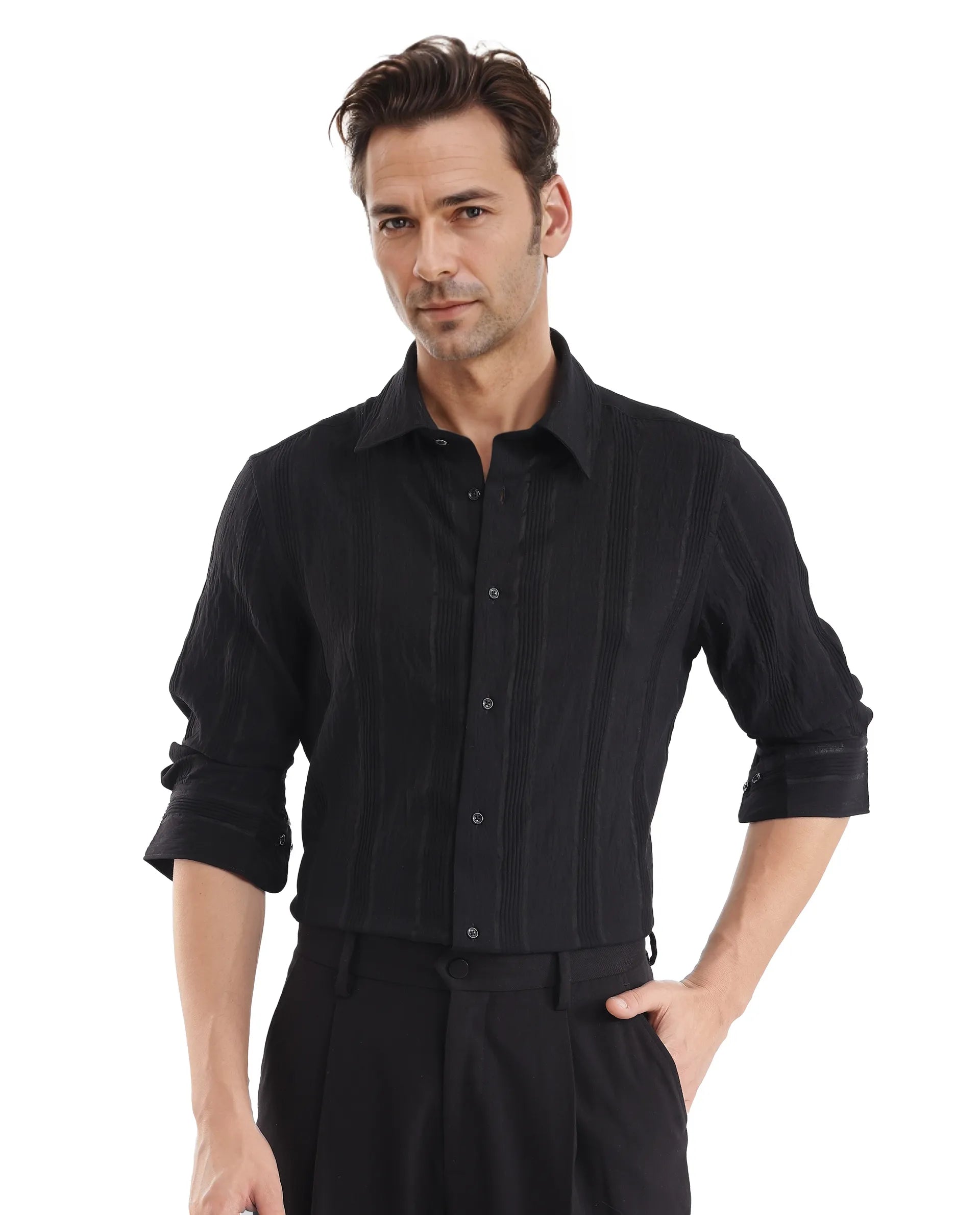 Men's Unique Dress Shirts for a Statement LookRare Rabbit Men Benon Black Viscose Nylon Fabric Full Sleeves Regular Fit Textured Stripe Shirt Men's Unique Dress Shirts for a Statement LookRare Rabbit Men Benon Black Viscose Nylon Fabric Full Sleeves Regular Fit Textured Stripe Shirt