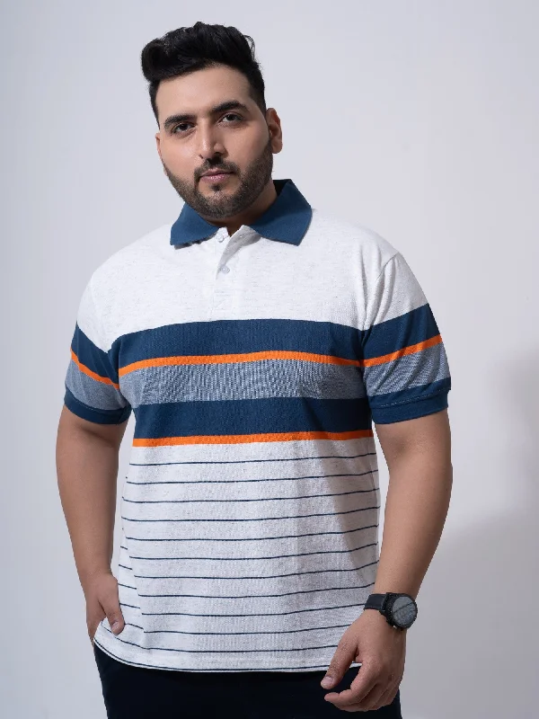 Men's Shirts with Plaid PatternsWhite Melange Striped Polo T-shirt