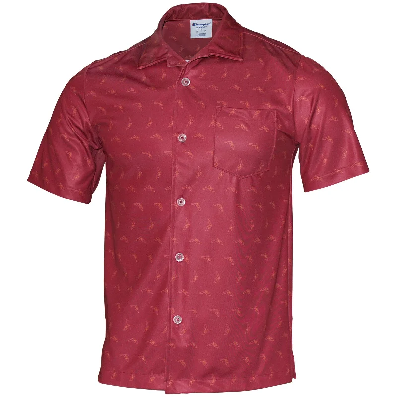 Men's Shirts with Belt AttachmentsChampion Men's Vault State of Florida Sublimated Design Short Sleeve Woven Button Up - Garnet Men's Shirts with Belt AttachmentsChampion Men's Vault State of Florida Sublimated Design Short Sleeve Woven Button Up - Garnet