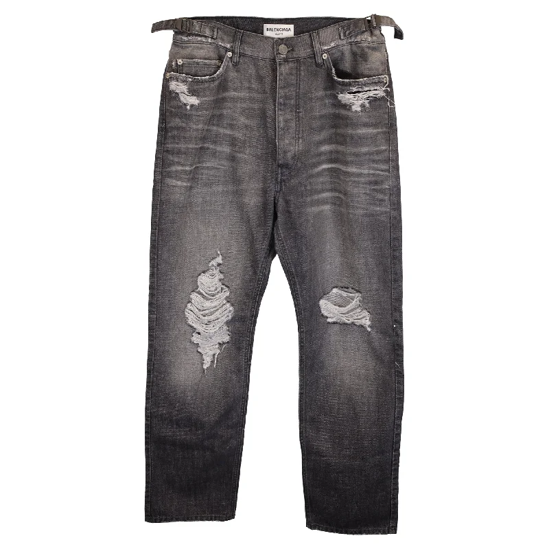 Everyday Casual Men's JeansBalenciaga Distressed High-Rise Jeans in Grey Denim
