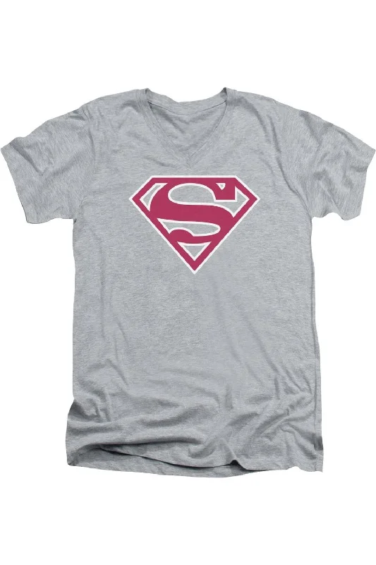 Striped Men's TopsSuperman Red & White Shield Short Sleeve Adult V Neck Tee / T-Shirt Striped Men's TopsSuperman Red & White Shield Short Sleeve Adult V Neck Tee / T-Shirt