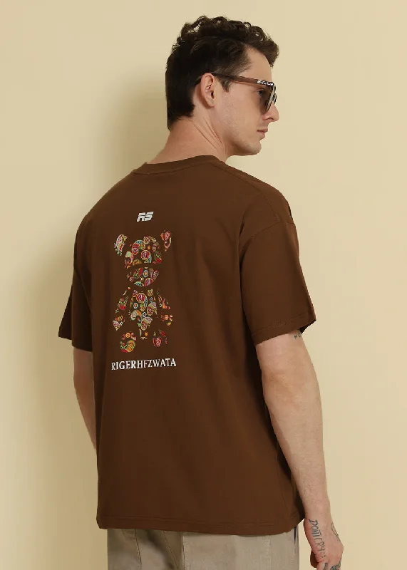 Men's Shirts with Embellished SleevesBearsy Paisley Brown Oversized T-shirt