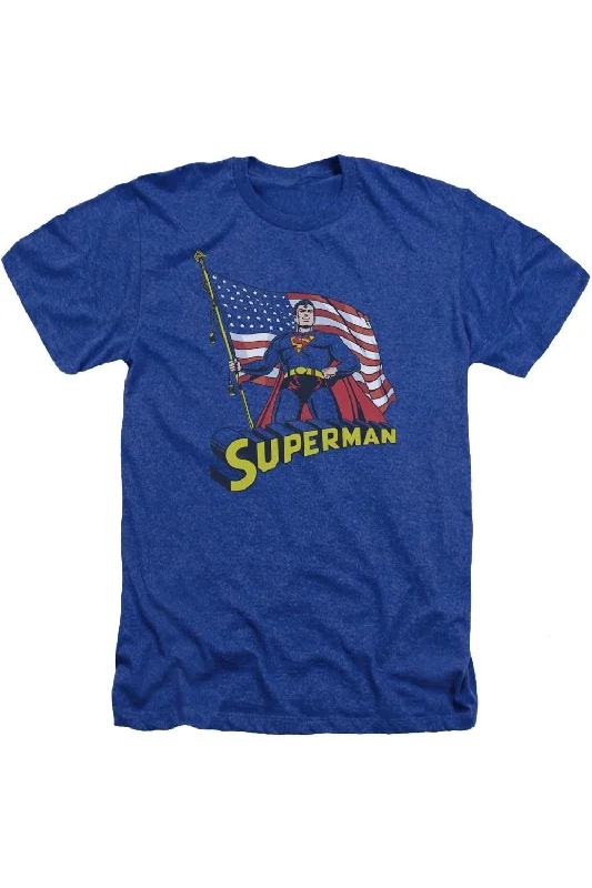 Men's Shirts with Floral PrintsSuperman American Flag Adult Heather Tee / T-Shirt