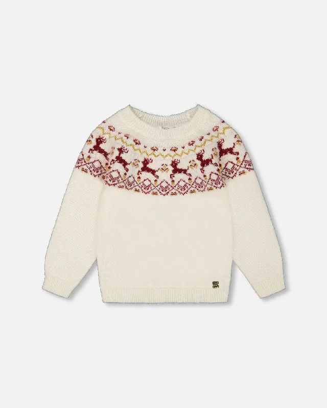 Men's Sweaters with Mock-Neck DesignsSweater With Christmas Intarsia Off White And Red Men's Sweaters with Mock-Neck DesignsSweater With Christmas Intarsia Off White And Red