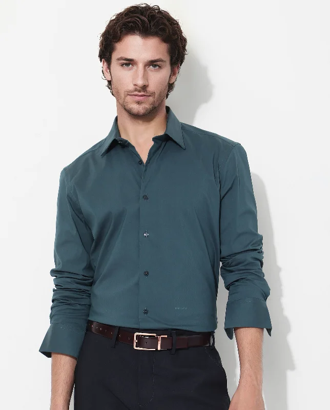 Men's Bamboo Fiber Shirts for Softness and BreathabilityRare Rabbit Men's Benedict Dark Teal Cotton Poly Elastane Blend Fabric Full Sleeve Solid Formal Shirt Men's Bamboo Fiber Shirts for Softness and BreathabilityRare Rabbit Men's Benedict Dark Teal Cotton Poly Elastane Blend Fabric Full Sleeve Solid Formal Shirt