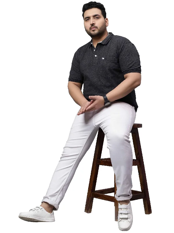 Men's Shirts with Wrinkle-Resistant FabricBlack Melange Plus Size Polo T-shirt