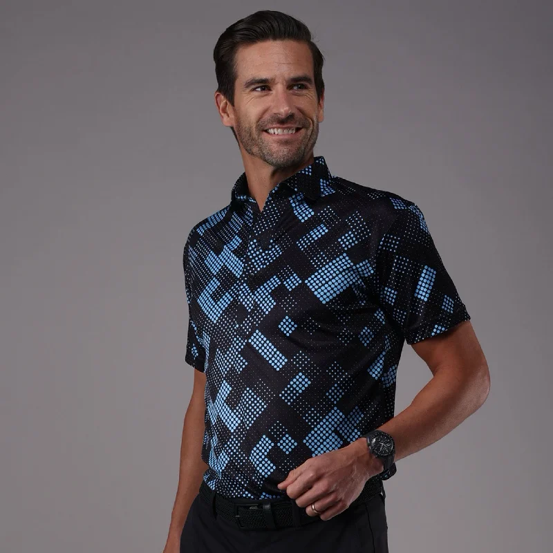 Men's Shirts with Appliquéd SleevesSemi-Spread Collar Polo Grand Prix Blue and Black