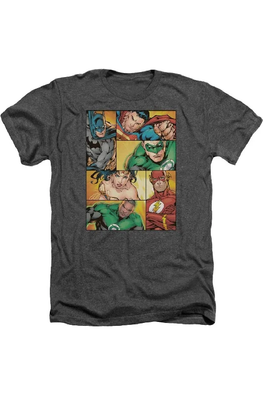 Men's Shirts with Moisture-Wicking FabricJustice League of America Hero Boxes Adult Heather Tee / T-Shirt Men's Shirts with Moisture-Wicking FabricJustice League of America Hero Boxes Adult Heather Tee / T-Shirt