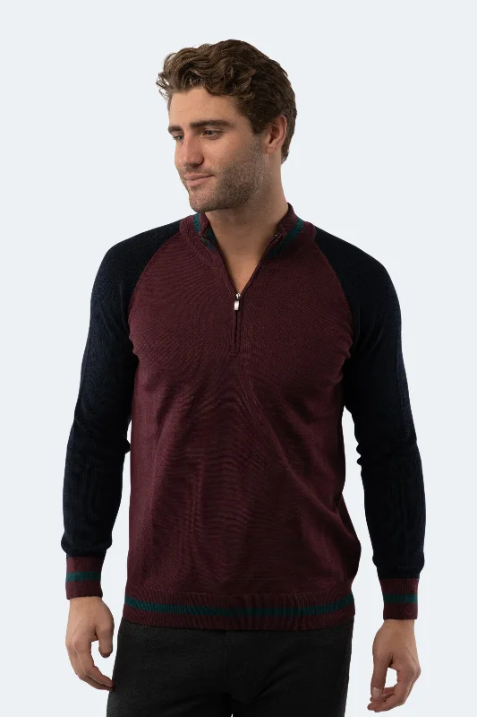 Men's Sweaters with Mock-Neck DesignsMelange Burgundy Quarter Zip