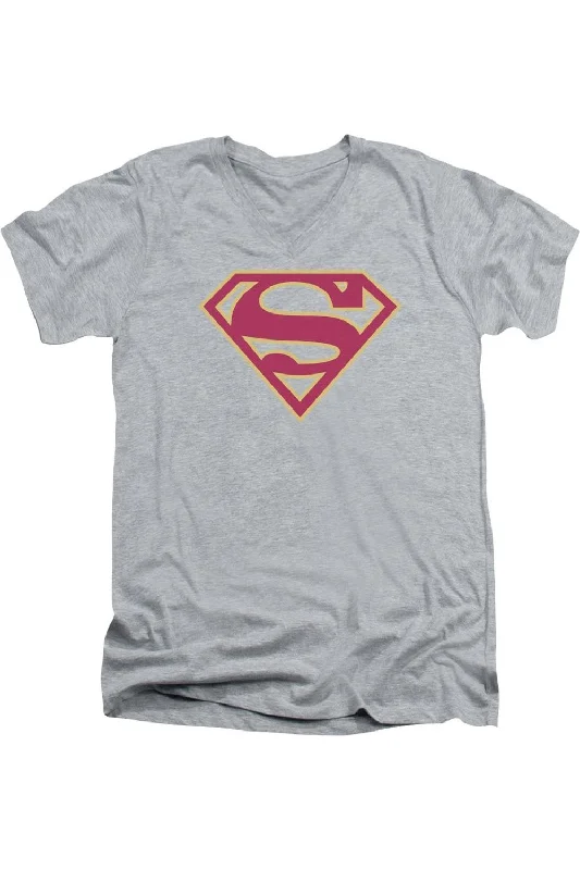 Men's Shirts with Single-Breasted DesignsSuperman Red & Gold Shield Short Sleeve Adult V Neck Tee / T-Shirt Men's Shirts with Single-Breasted DesignsSuperman Red & Gold Shield Short Sleeve Adult V Neck Tee / T-Shirt