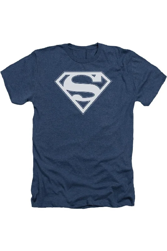 Men's Shirts with Belt LoopsSuperman Navy & White Shield Adult Heather Tee / T-Shirt Men's Shirts with Belt LoopsSuperman Navy & White Shield Adult Heather Tee / T-Shirt