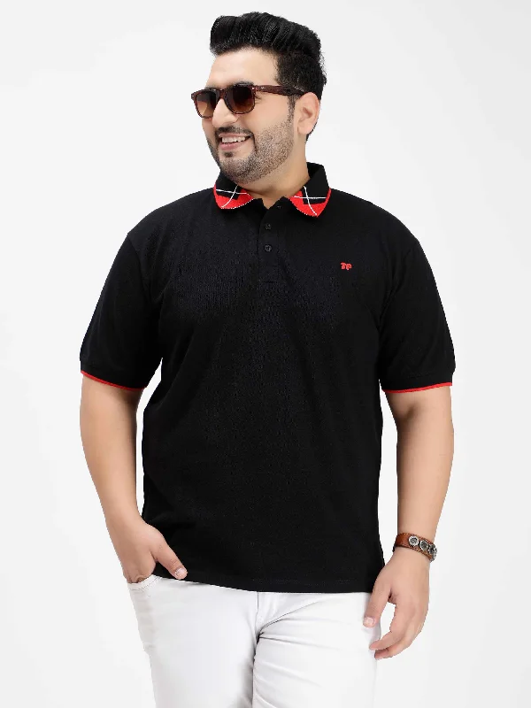 Men's Shirts for Outdoor ActivitiesSeamless Stitch Black Plus Size Polo T-shirt