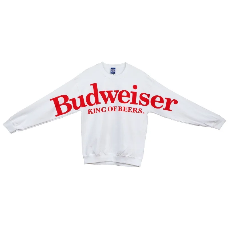 Men's Sweaters with Skinny FitsBudweiser King Of Beers Arm To Arm Full Spread Print Crew Sweatshirt