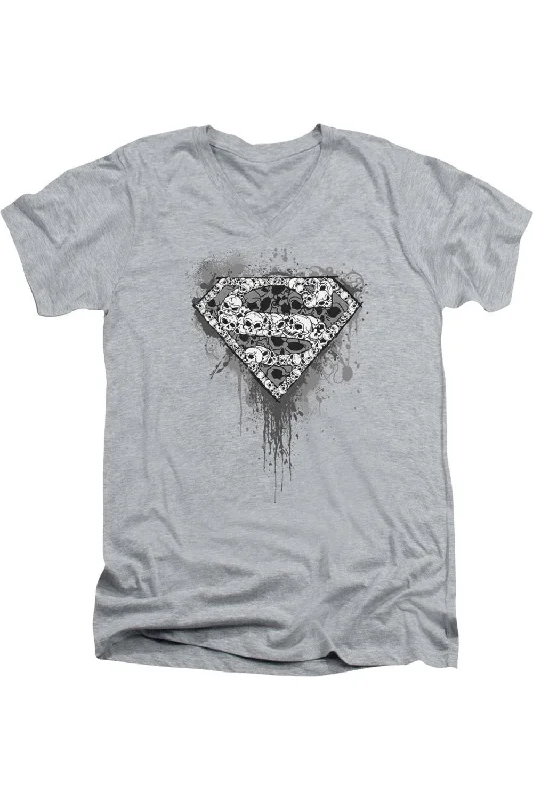 Men's Shirts with Roll-Up SleevesSuperman Many Super Skulls Short Sleeve Adult V Neck Tee / T-Shirt Men's Shirts with Roll-Up SleevesSuperman Many Super Skulls Short Sleeve Adult V Neck Tee / T-Shirt