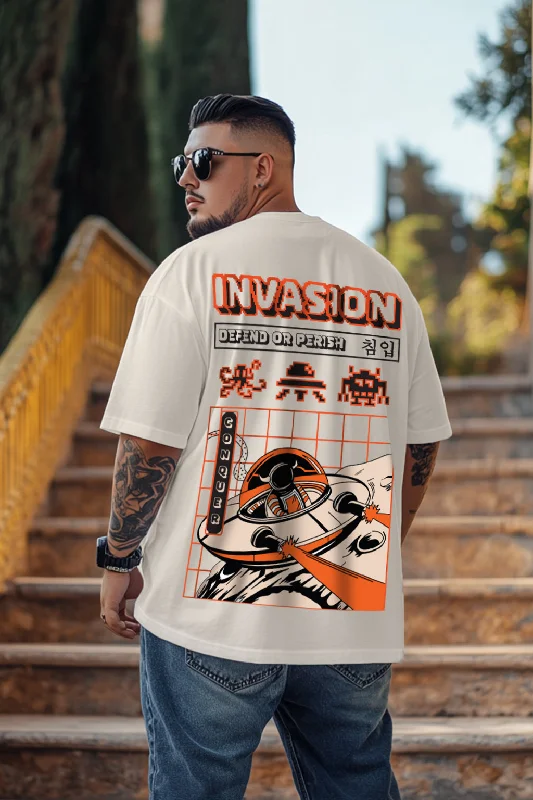 Men's Shirts with Pleated HemlinesInvasion Swan White Oversized Back Printed Plus Size Tshirt Men's Shirts with Pleated HemlinesInvasion Swan White Oversized Back Printed Plus Size Tshirt