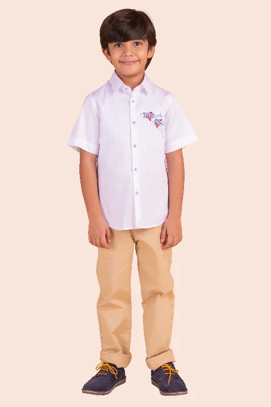 Men's Camping Shirts for Outdoor AdventuresPre-Order: White Shirt with Fish Embroidery