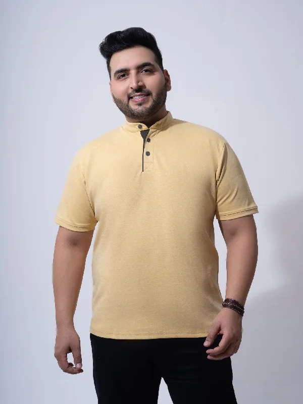 Men's Shirts with Striped PatternsMustard Melange Mandarin Collar Polo T-shirt
