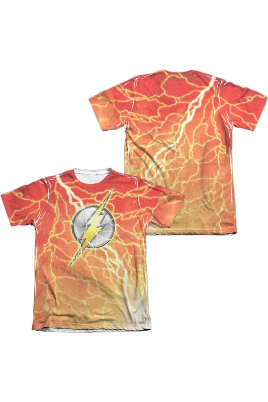Men's Shirts with Graphic SleevesJustice League of America Lightning Logo (Front/Back Print) Adult 65/35 Poly/Cotton Short Sleeve Tee / T-Shirt Men's Shirts with Graphic SleevesJustice League of America Lightning Logo (Front/Back Print) Adult 65/35 Poly/Cotton Short Sleeve Tee / T-Shirt